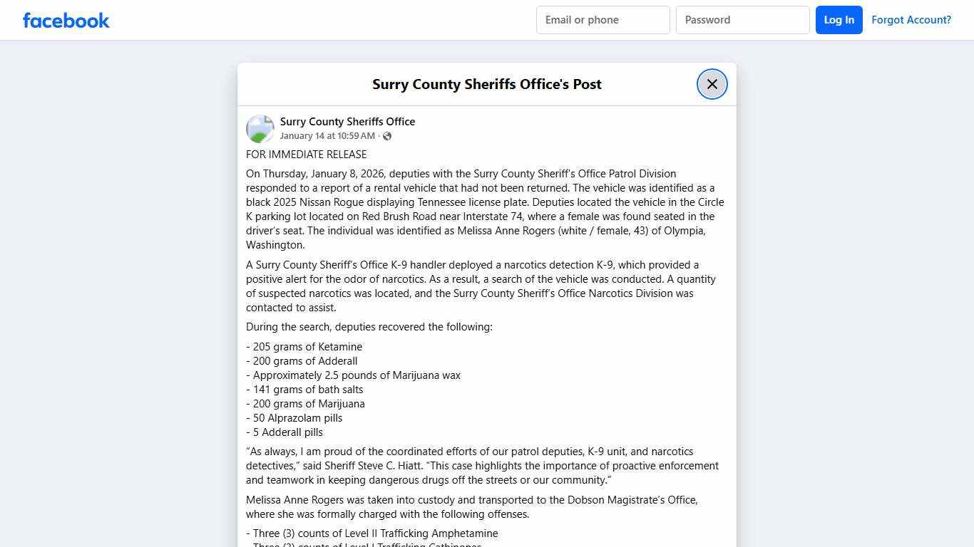 FOR IMMEDIATE RELEASE On... - Surry County Sheriffs Office Facebook